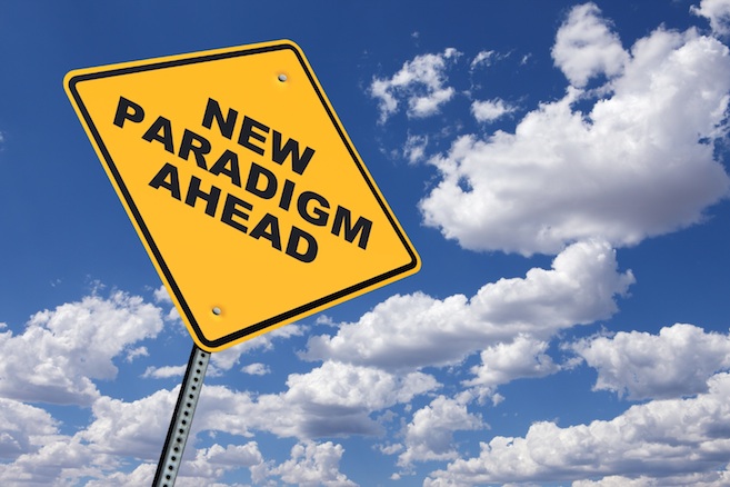road sign reads New Paradigm Ahead